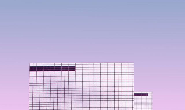 Moderne Architektur vor lila Himmel